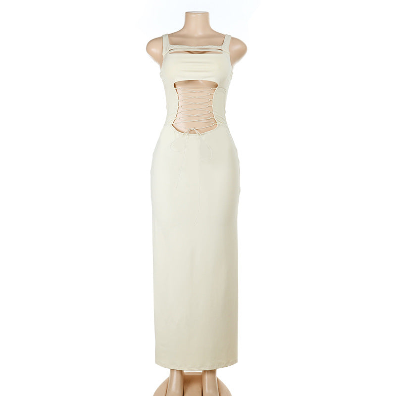 Damen Maxikleid mit raffiniertem Cut-Out-Design und attraktiver Schnürung Drune