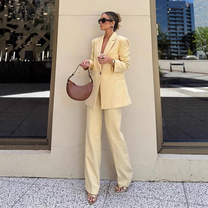 Damen Eleganter Oversize-Blazer mit hoher Taille und weiter Schlaghose Drune