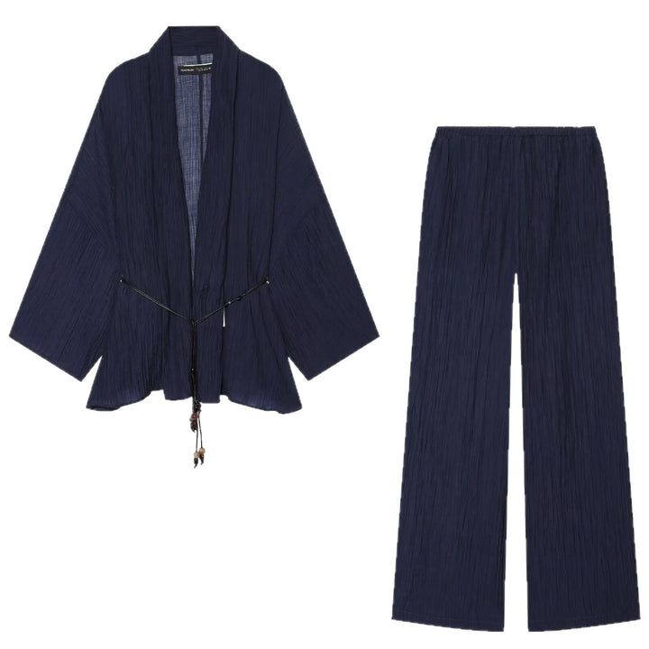 Damen Kimono-Cardigan mit Tunnelzug und Crinkle-Textur Drune