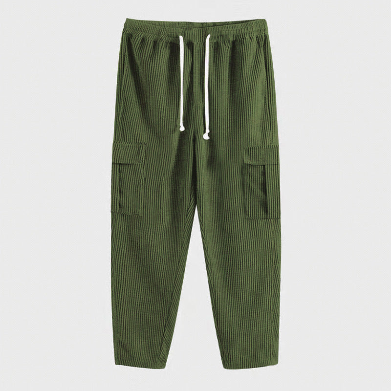 Herren nan gerippte Cargo-Jogginghose mit elastischem Komfortbund, seitlichen Klappentaschen und tapered Bein Drune