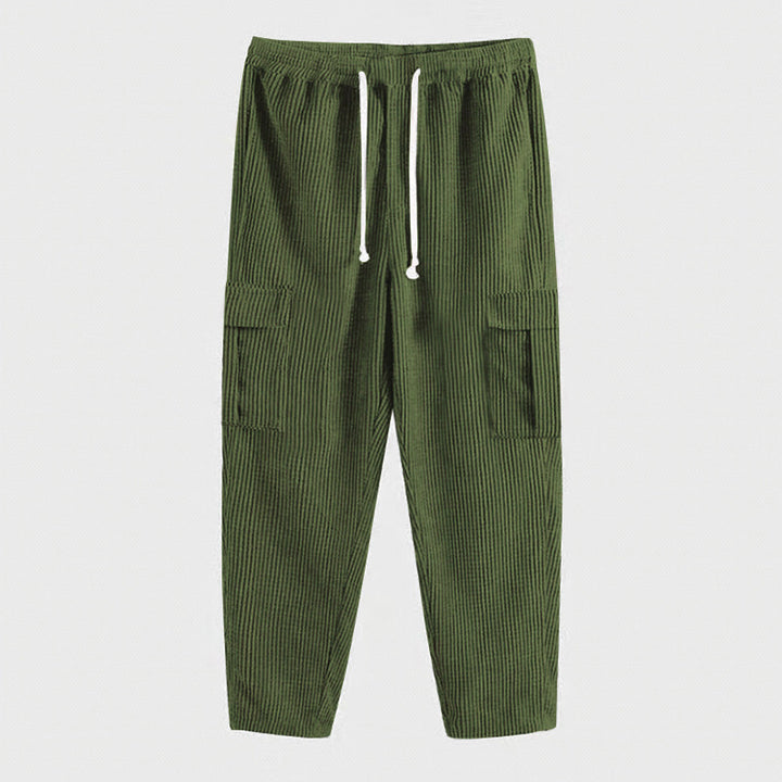 Herren nan gerippte Cargo-Jogginghose mit elastischem Komfortbund, seitlichen Klappentaschen und tapered Bein Drune