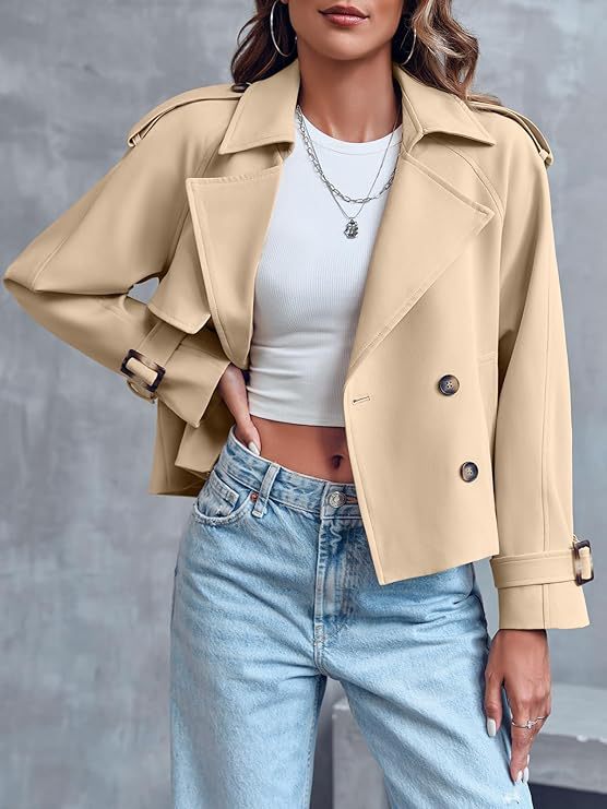 Damen Kurze Trenchjacke mit doppelter Knopfleiste und schickem Schnitt Drune