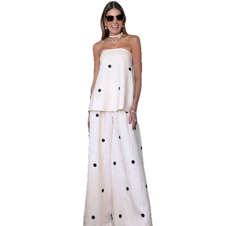 Damen Elegantes Sommer-Outfit aus luftiger Struktur mit Punkten Drune