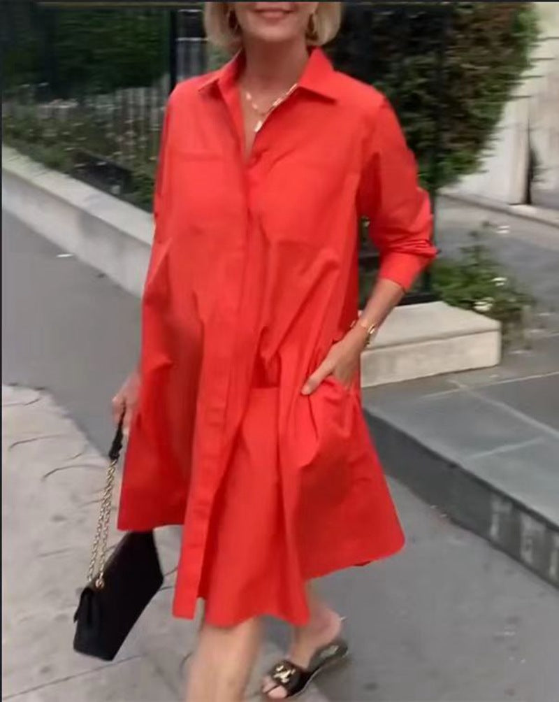Damen nan Oversize-Popeline Swing-Hemdkleid mit verdeckter Knopfleiste, Eingrifftaschen und krempelbaren Ärmeln Drune
