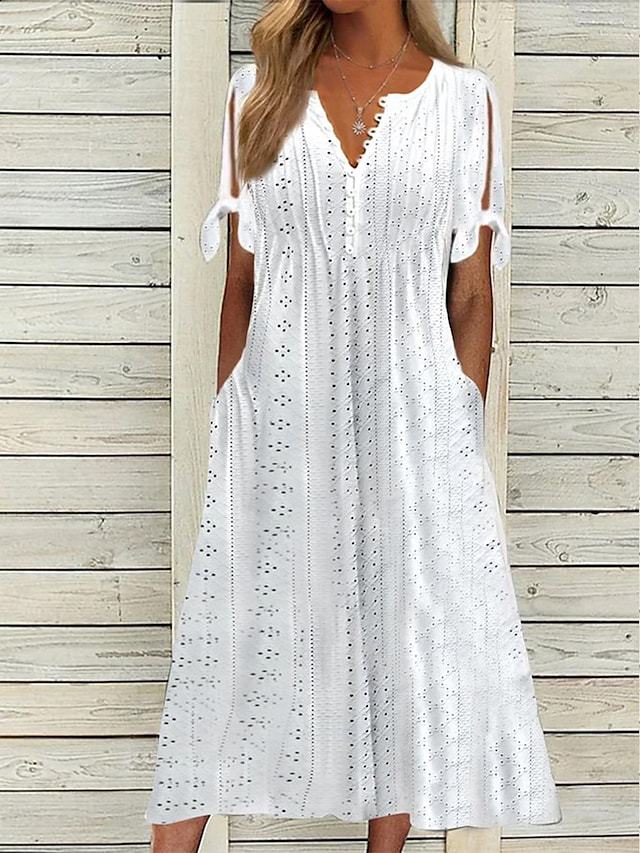 Damen Maxikleid mit Luftigen Ärmeln und Eleganten Lochmustern Drune