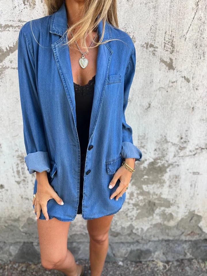 Drune | Reversanzugkragen Denim Mid Length Jacke