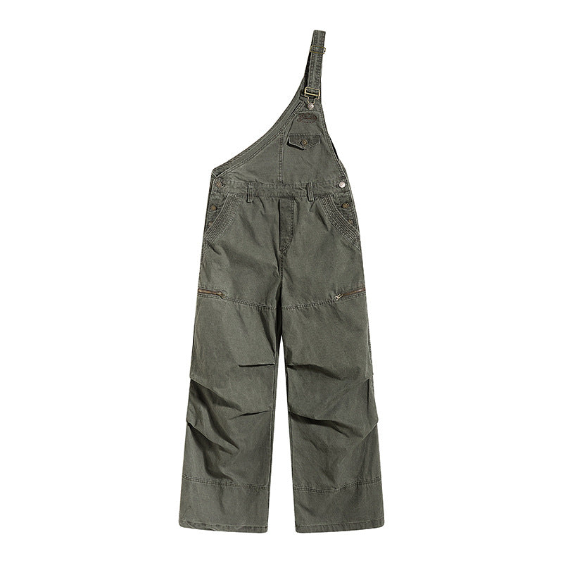 Damen Weite Latzhose mit asymmetrischem Träger und Multi-Taschen Drune