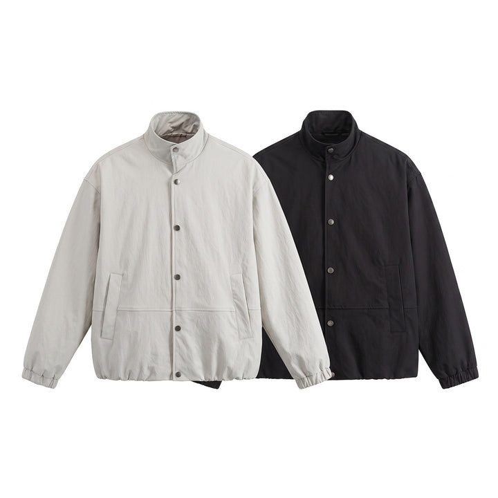 Herren Kurz geschnittener minimalistischer Boxy‑Blouson mit Stehkragen und Druckknopfblende Drune