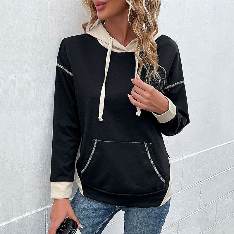 Damen Lässiger Kapuzenpullover mit kontrastierenden Ärmeln Drune