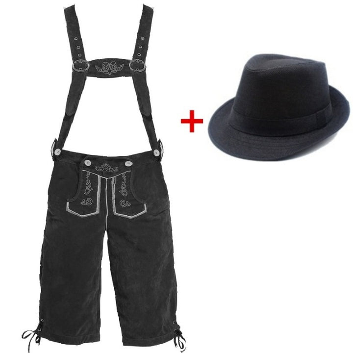 Herren nan kurze Trachtenlederhose mit verstellbaren Trägern und traditionellen Stickereien Drune