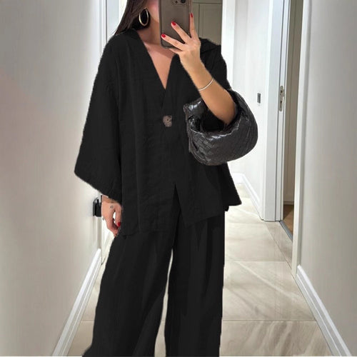 Damen lässiges Two-Piece Set mit oversized Schnitt und Knopfverschluss Drune