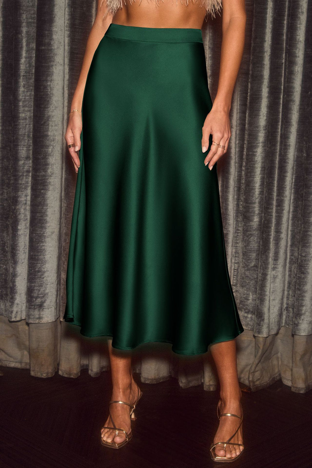 Damen Eleganter Maxirock aus satinierter Baumwolle Drune