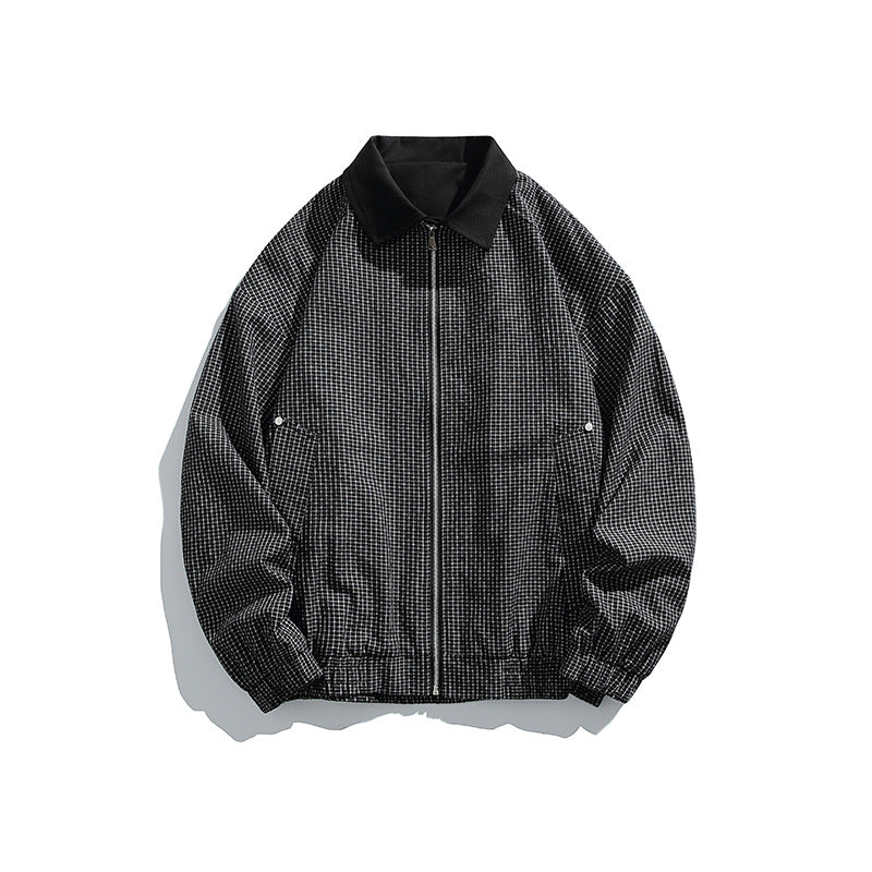 Herren Karierte Oversize-Hemdjacke im Coach-Stil mit Cordkragen Drune