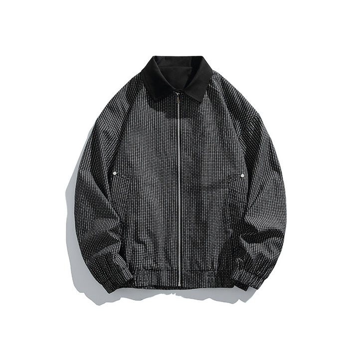 Herren Karierte Oversize-Hemdjacke im Coach-Stil mit Cordkragen Drune