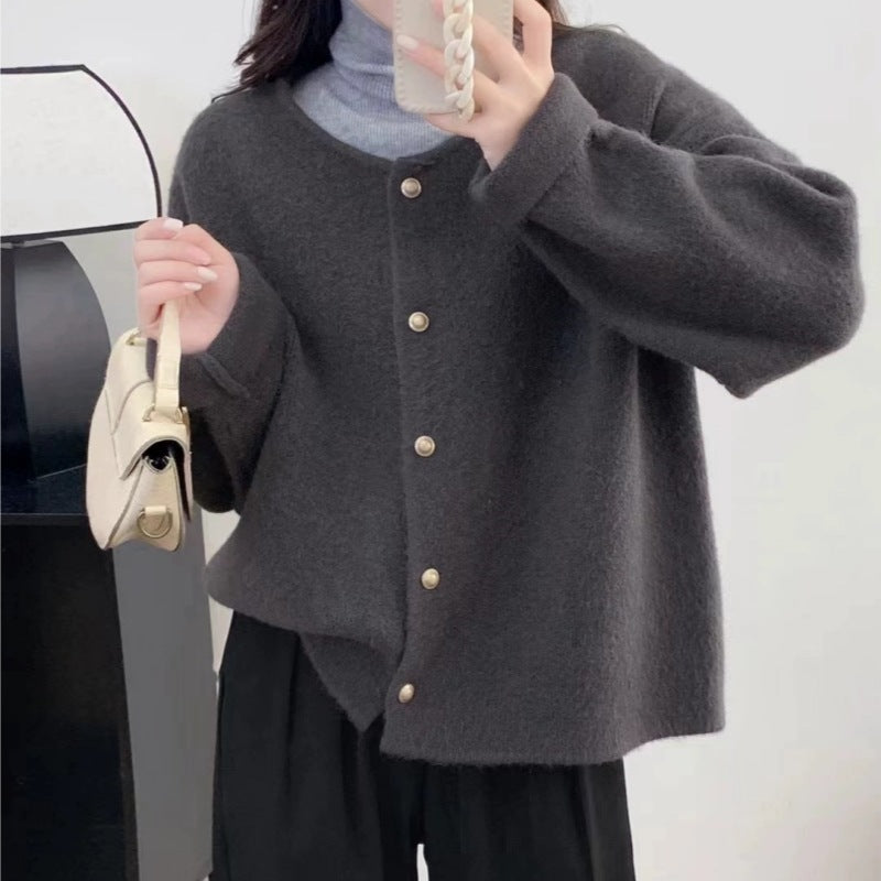 Damen Grobstrickjacke mit eleganter Knopfleiste und lässigem Schnitt Drune