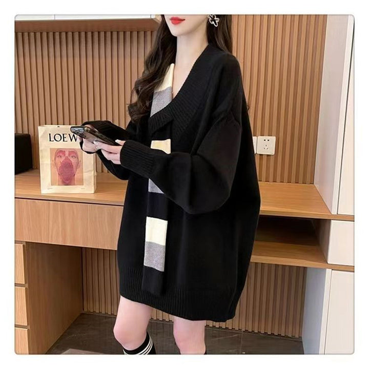 Damen lässiger Pullover mit strukturiertem V-Ausschnitt und oversized Schnitt Drune
