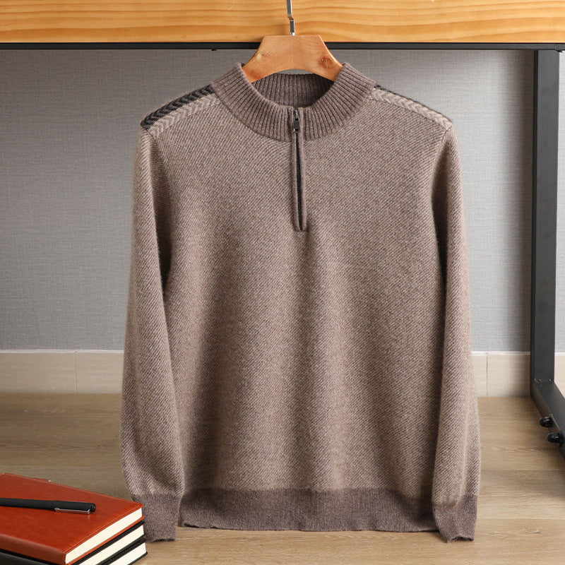 Herren Halbzip-Rollkragenpullover aus Kaschmir-Mix mit feiner Rippkante Drune
