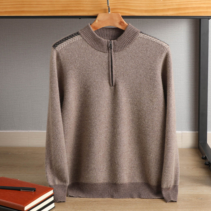 Herren Halbzip-Rollkragenpullover aus Kaschmir-Mix mit feiner Rippkante Drune