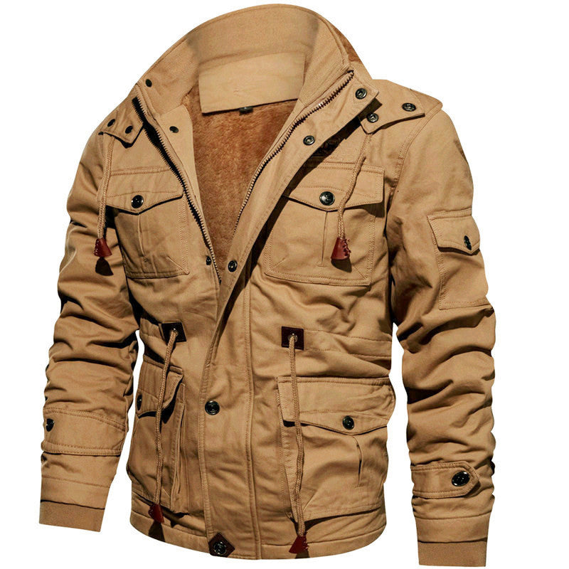 Herren Canvas-Fieldjacke mit Teddyfutter, Kapuze und Multifunktions-Taschen Drune
