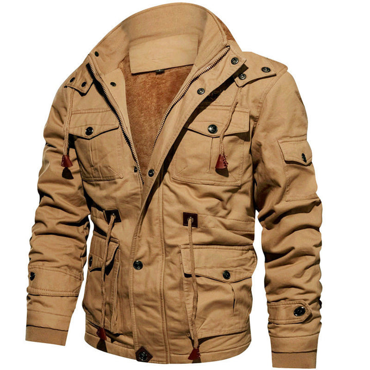 Herren Canvas-Fieldjacke mit Teddyfutter, Kapuze und Multifunktions-Taschen Drune