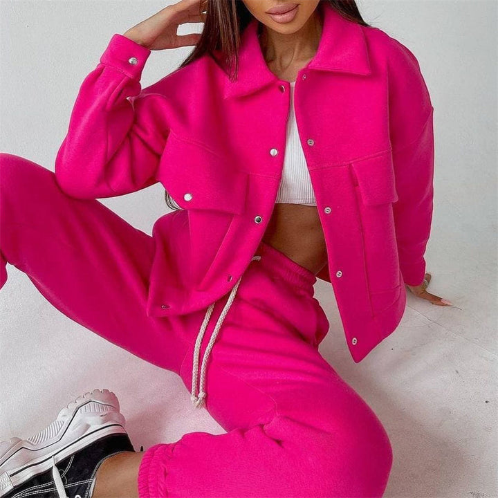 Damen Sportliches Set aus Oversize-Jacke und bequemen Joggerhosen Drune