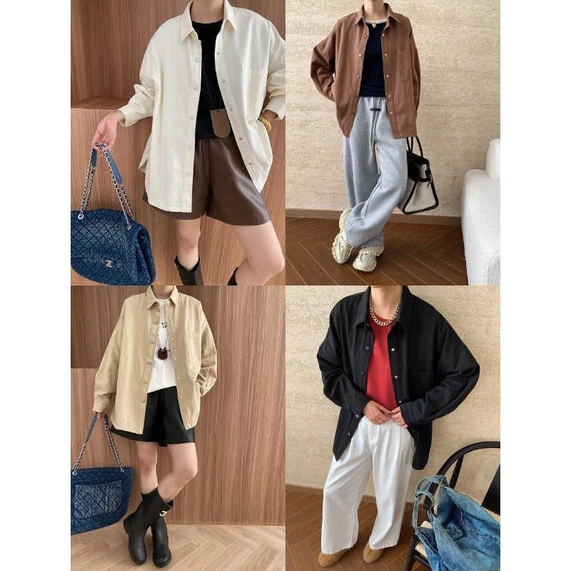 Damen lässige Overshirtjacke mit praktischer Brusttasche und Druckknöpfen Drune