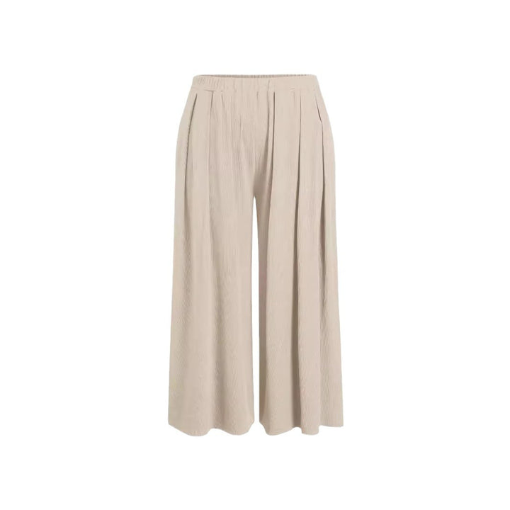 Damen Weite Feinstrick-Palazzohose mit hohem Elastikbund und Faltenfall Drune