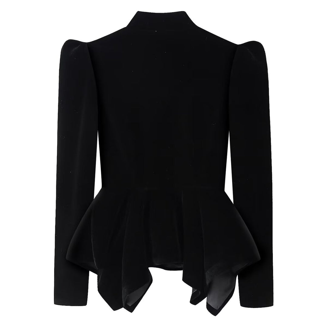 Damen nan taillierte Samtjacke mit Stehkragen Cut-Out und asymmetrischem Schößchen Drune