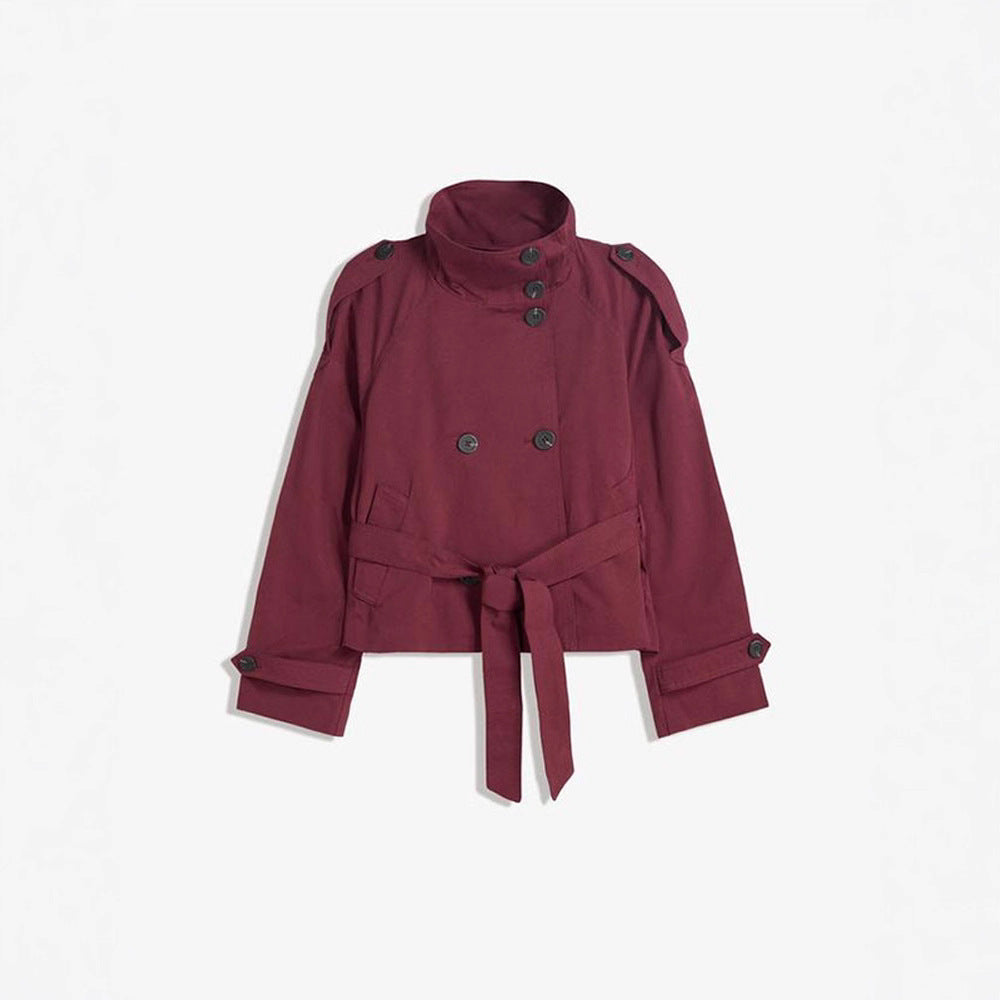 Damen modische Trenchjacke mit Taillengürtel und Stehkragen Drune