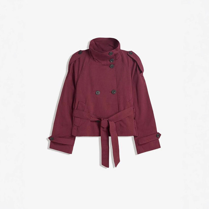 Damen modische Trenchjacke mit Taillengürtel und Stehkragen Drune