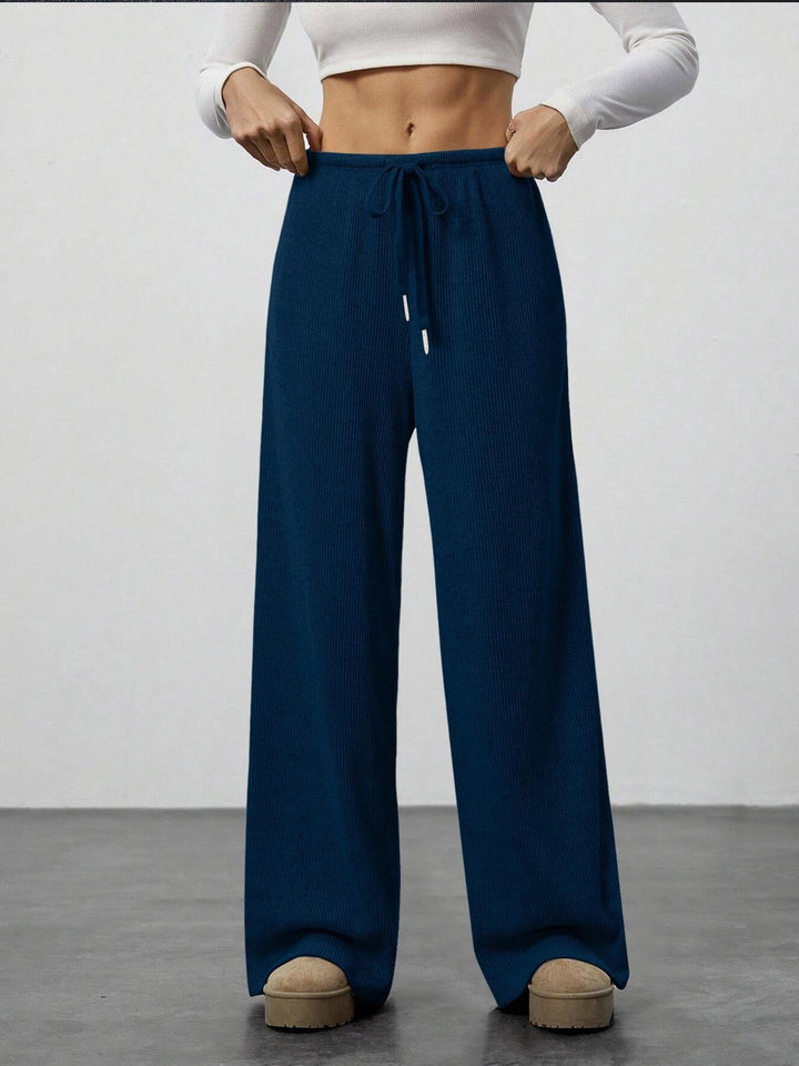 Damen Weit geschnittene Relax-Hose aus elastischem Strickmaterial mit Kordelzug Drune
