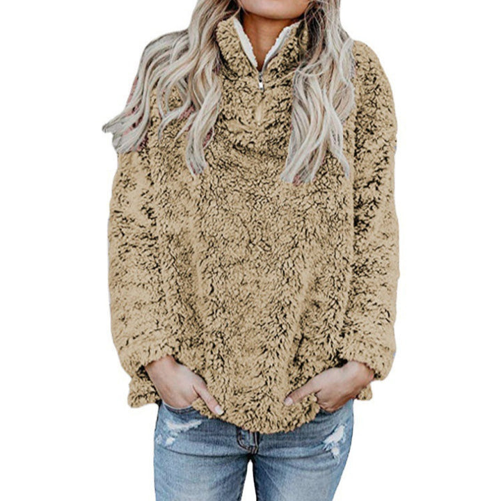 Damen Flauschige Fleece-Pulloverjacke mit hohem Kragen und Reißverschluss Drune