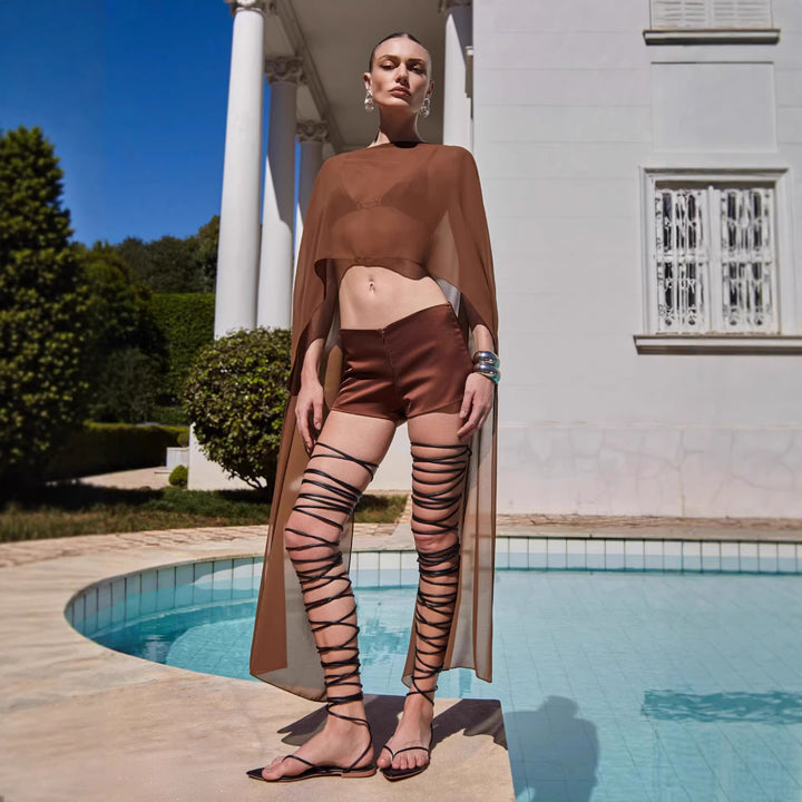 Damen transparentes Strand-Outfit mit modischen Längen und Schnürdetails Drune