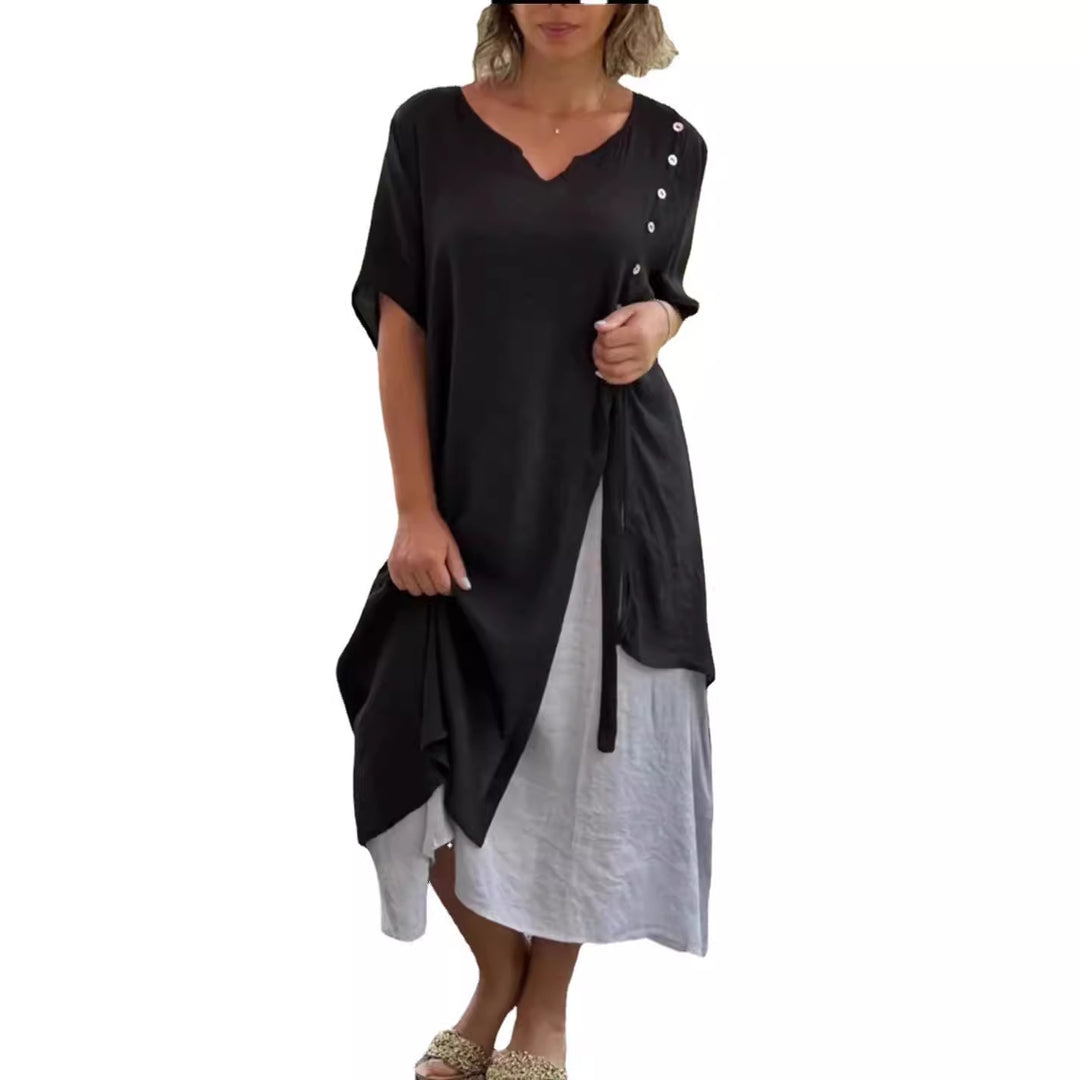 Damen Midi-Kleid mit seitlichem Schlitz und knöpfbarem Detail Drune