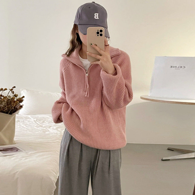 Damen Grobstrickpullover mit Reißverschluss und hohem Kragen Drune