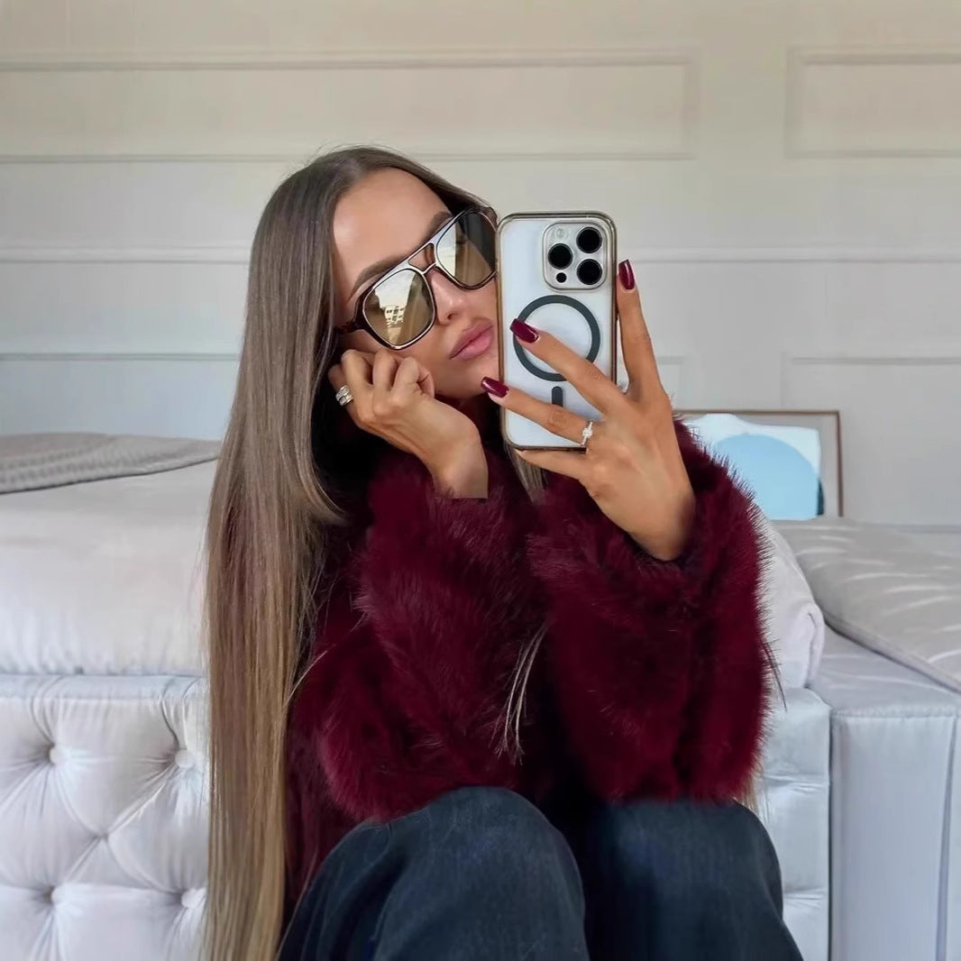 Damen Kurzer Teddy‑Faux‑Fur‑Cropped‑Blouson mit innenliegender Knopfleiste und soften Ärmelabschlüssen Drune