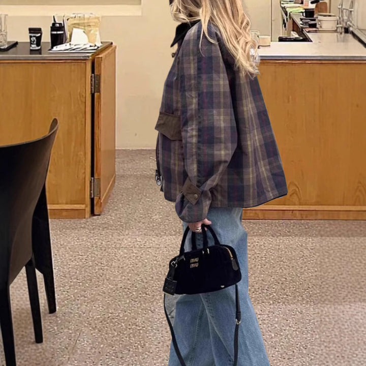 Damen modische Karojacke mit lässiger Passform und praktischen Taschen Drune