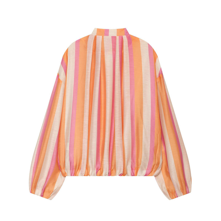 Damen Gestreifte Cropped‑Bomberjacke mit Stehkragen, Ballonärmeln und Gummibund Drune