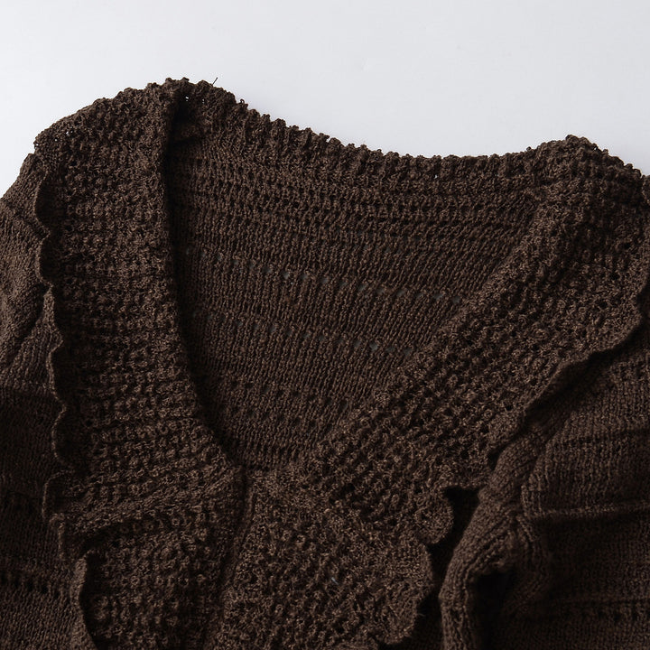 Damen Langer gehäkelter Cardigan mit geschwungenem Schalkragen Drune