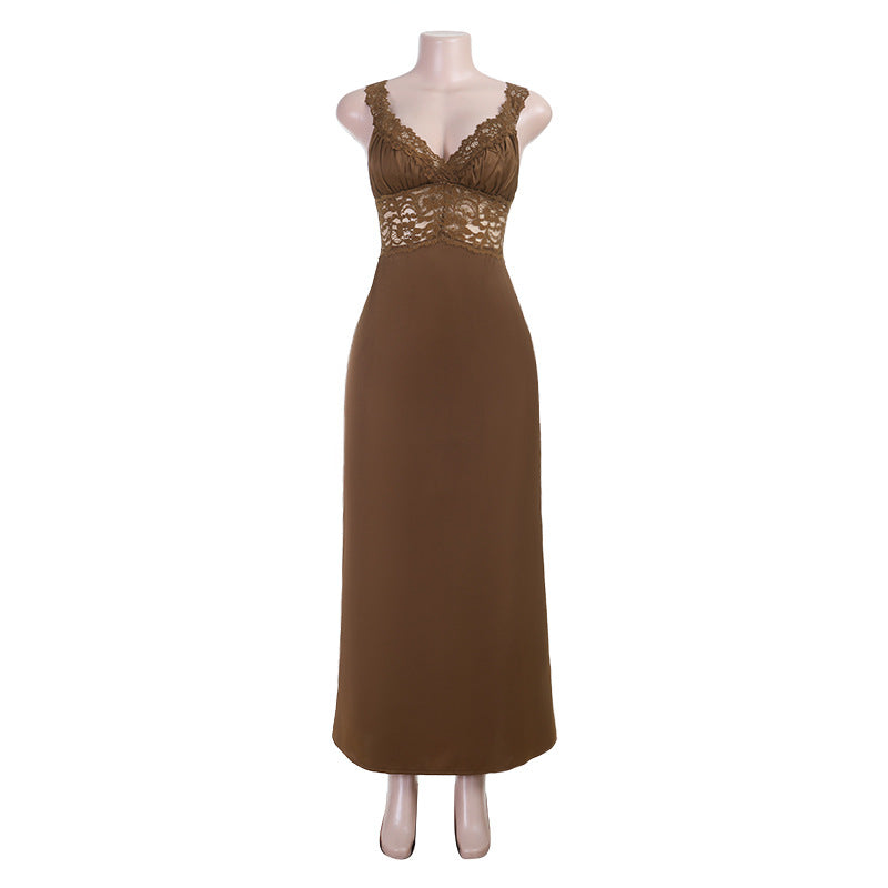Damen Spitzen Maxikleid mit elegantem Unterbrustdesign Drune