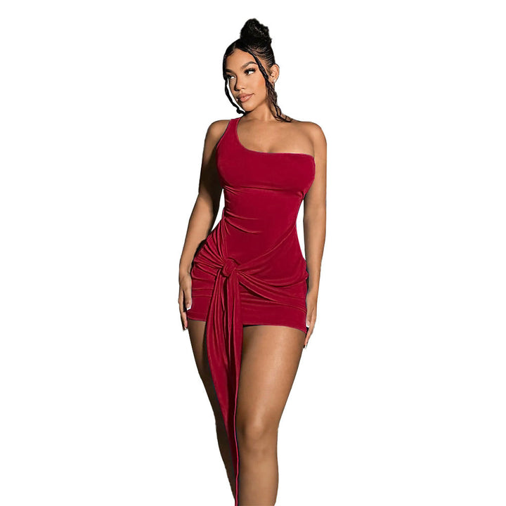 Damen Wickel-Minikleid mit asymmetrischem Design und elegantem Knotendetail Drune