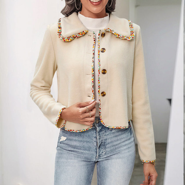 Damen Kurzjacke im Cardigan-Stil mit Zierborte, kastiger Passform und Hornoptik-Knöpfen Drune