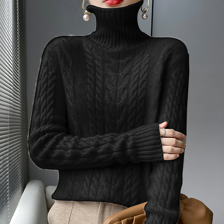 Damen hochgeschlossenes Strickpullover mit Zopfmuster und weichem Material Drune