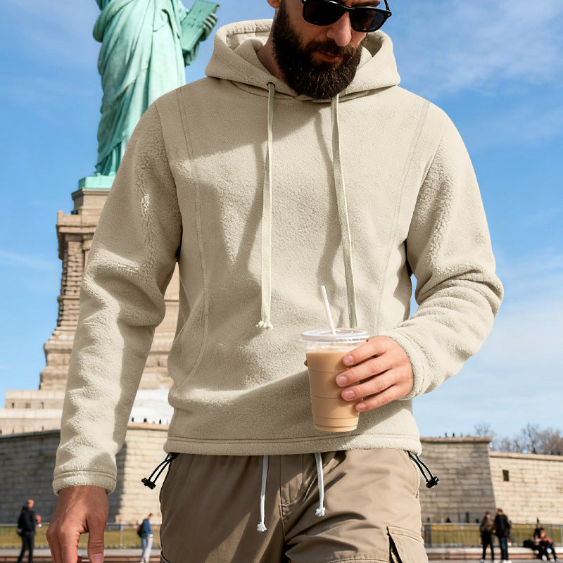 Herren Fleece-Hoodie mit Teddystruktur, Kapuze und entspannter Passform Drune