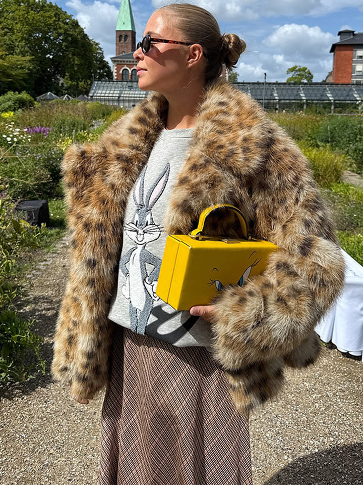 Damen Gefleckte Kurz-Kunstpelzjacke mit Boxy-Silhouette und voluminösem Flor Drune