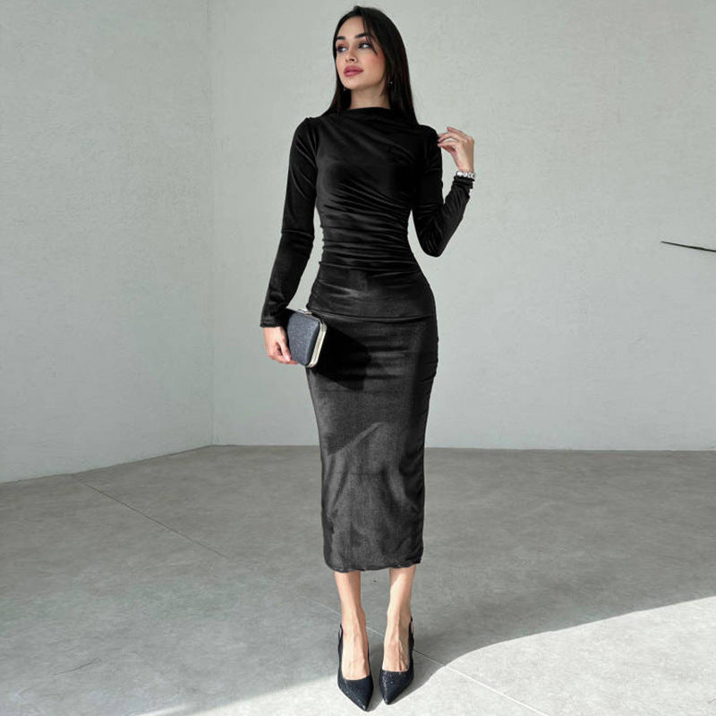 Damen Elegantes Langarmkleid mit körperbetonter Silhouette und gerafftem Design Drune