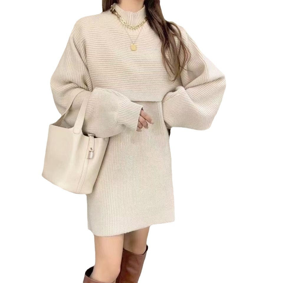 Damen modisches Strickkleid mit voluminösen Ärmeln und komfortablem Schnitt Drune