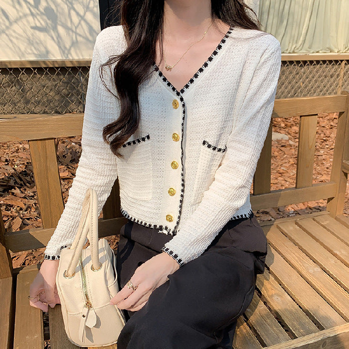 Damen modische Baumwoll-Strickjacke mit Knopfdetails Drune