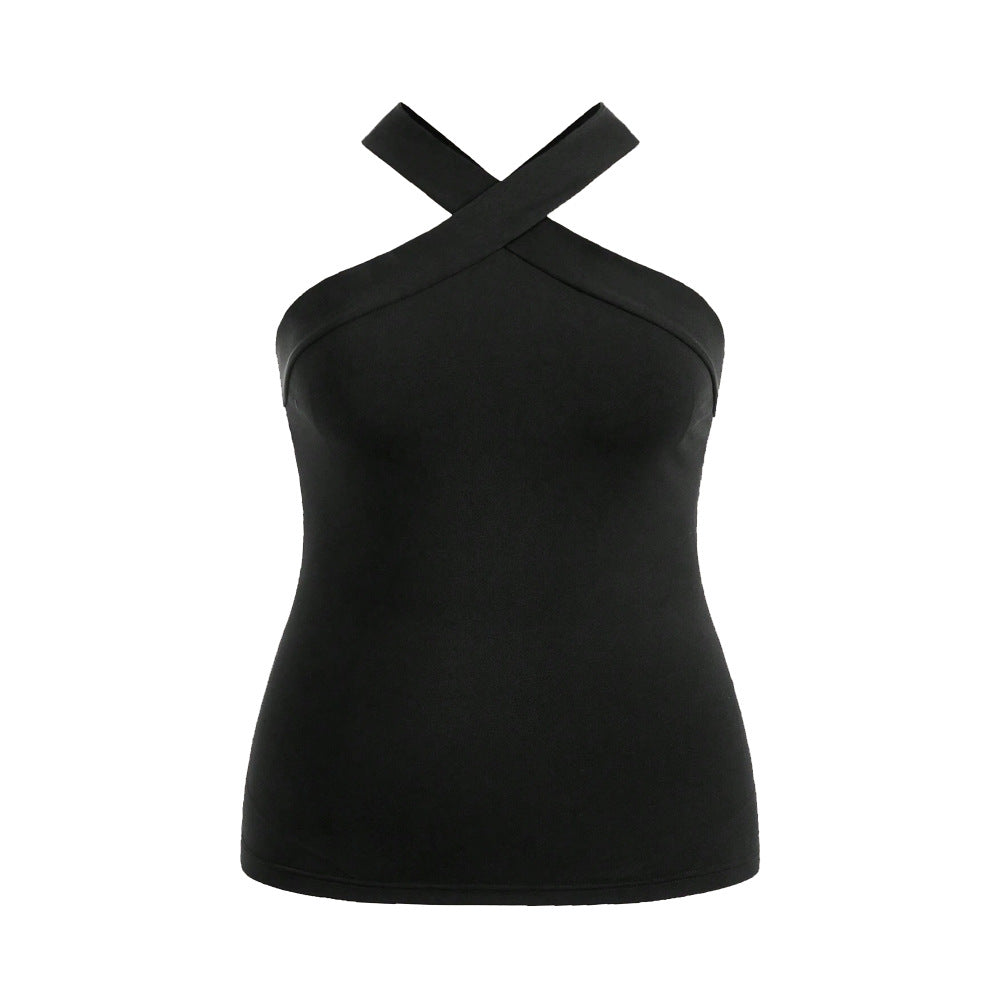 Damen Crop-Top mit schickem Kreuz-Ausschnitt und figurbetontem Schnitt Drune
