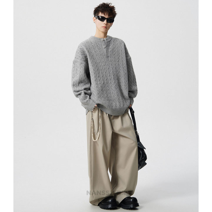 Herren Grobstrickpullover mit Knopfleiste Drune